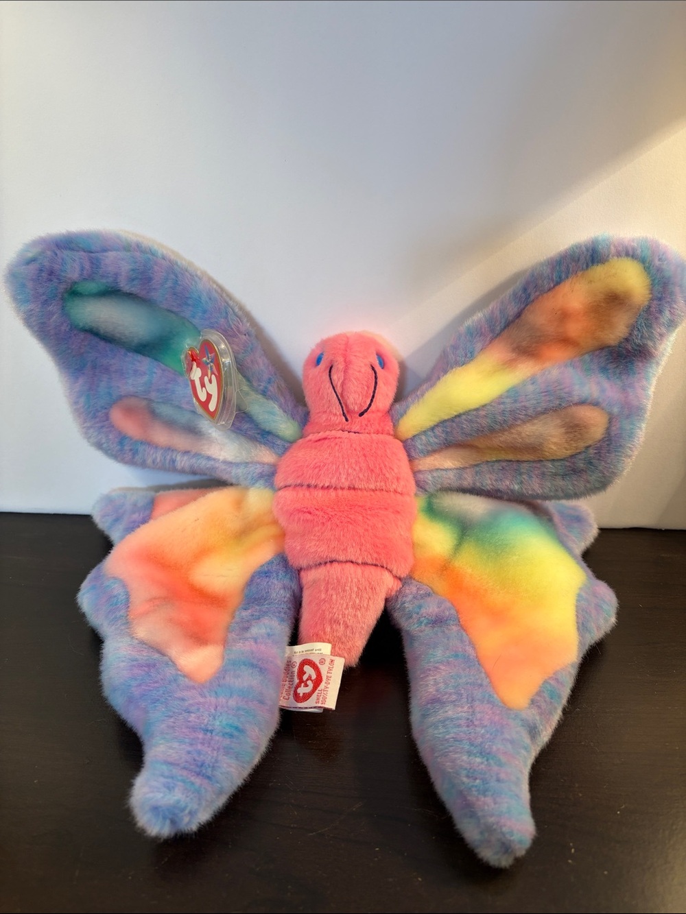 Ty Rainbow Butterfly Plush - Pink Body with Multicolor Wings